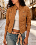 Jurk Dames Militaire Stijl Lange Mouw - Polyester - Dunkelbraun