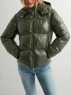 Jurk Dames Gewatteerd Figuurvormend met Capuchon - Polyester - Olivgrün