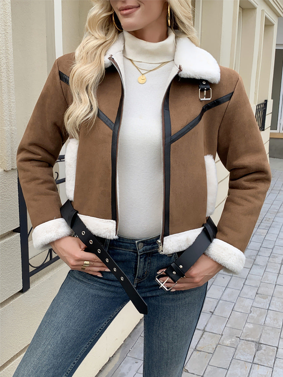Jas Dames Teddy Fleece Kraag Verstelbare Riem