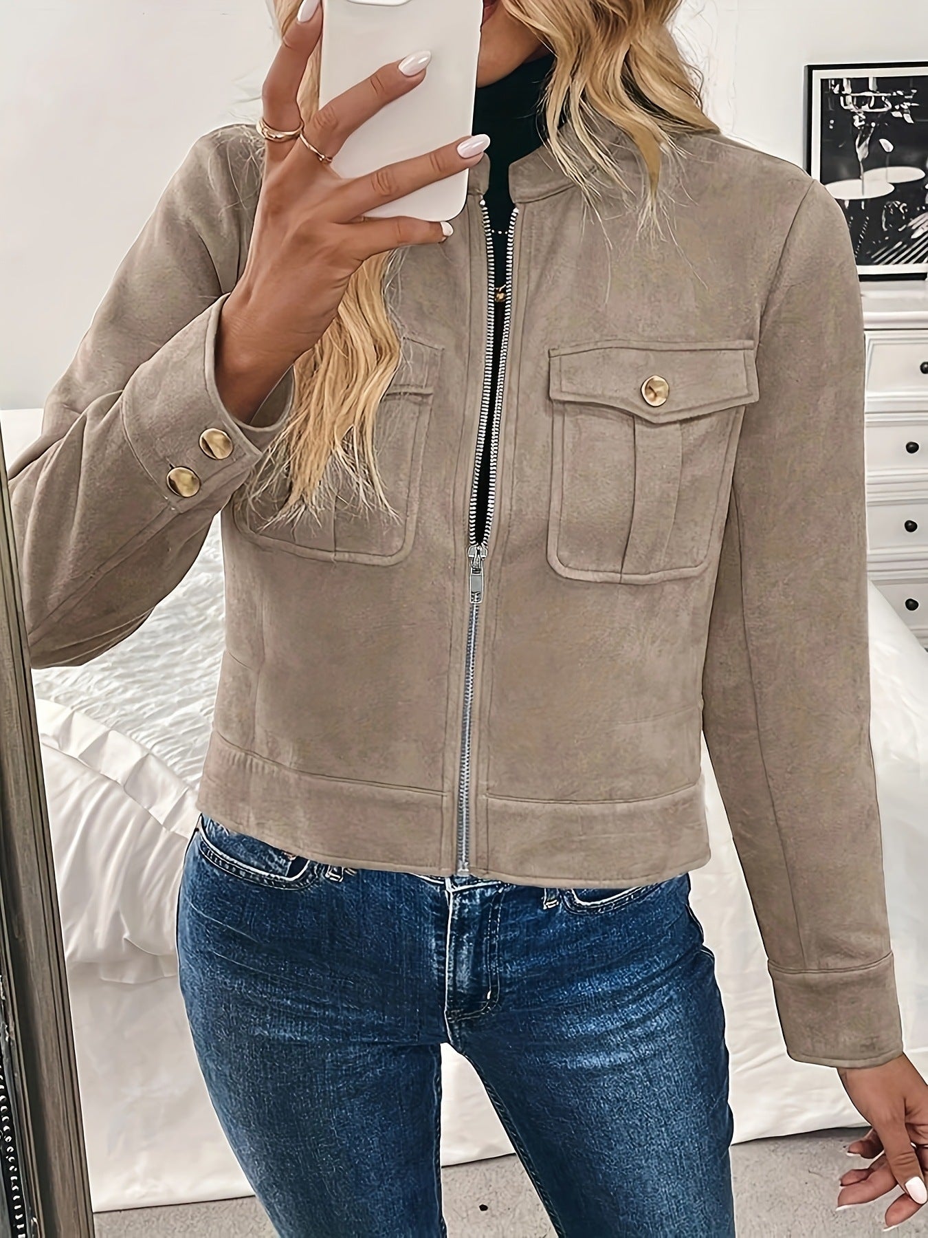 Jurk Dames Kort Suède Ritssluiting - Suède - Kaki