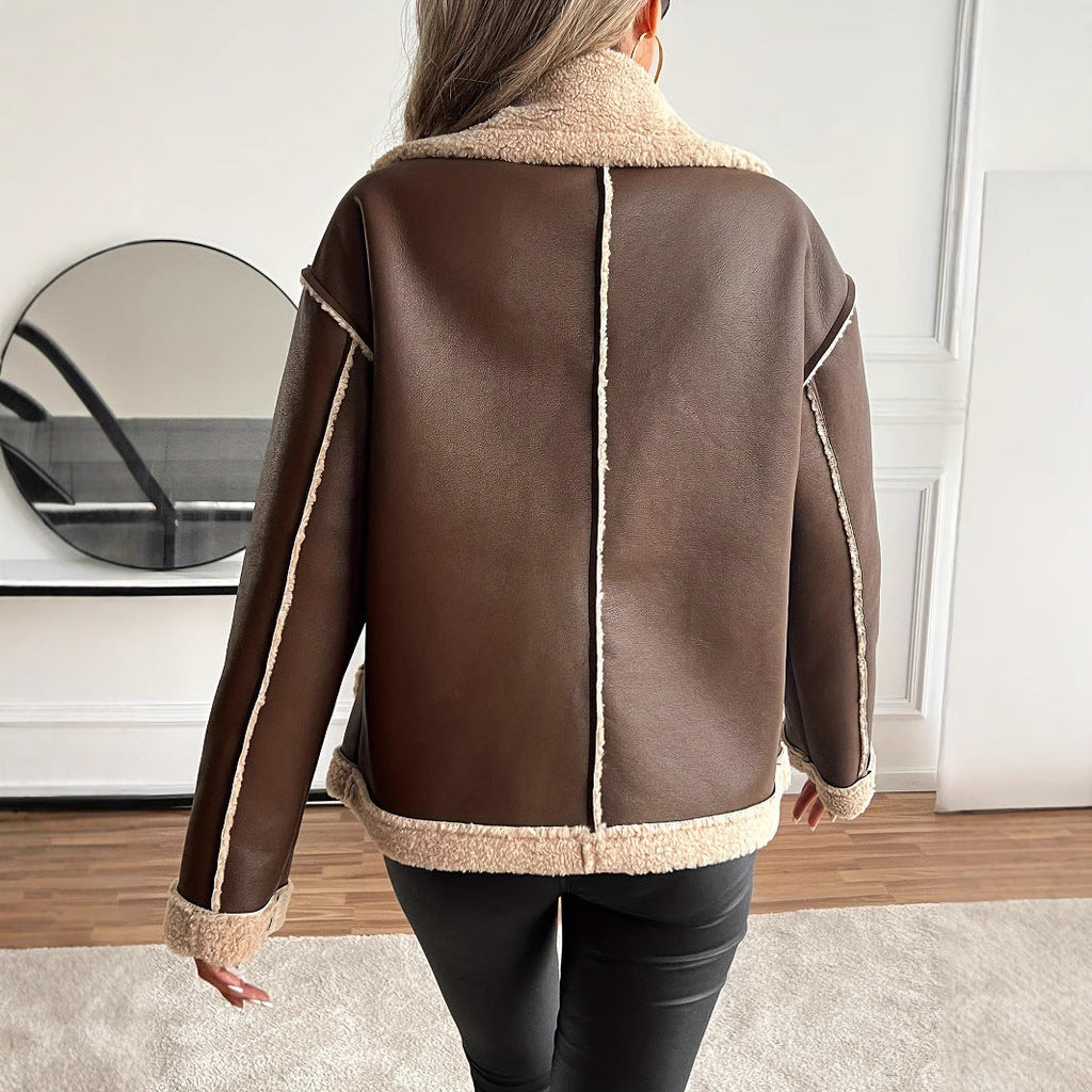 Jas Dames Teddy Fleece Voering Knoopsluiting Zijzakken
