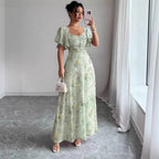 Jurk Dames Bloemenprint Maxi Sweetheart Flutter - Chiffon