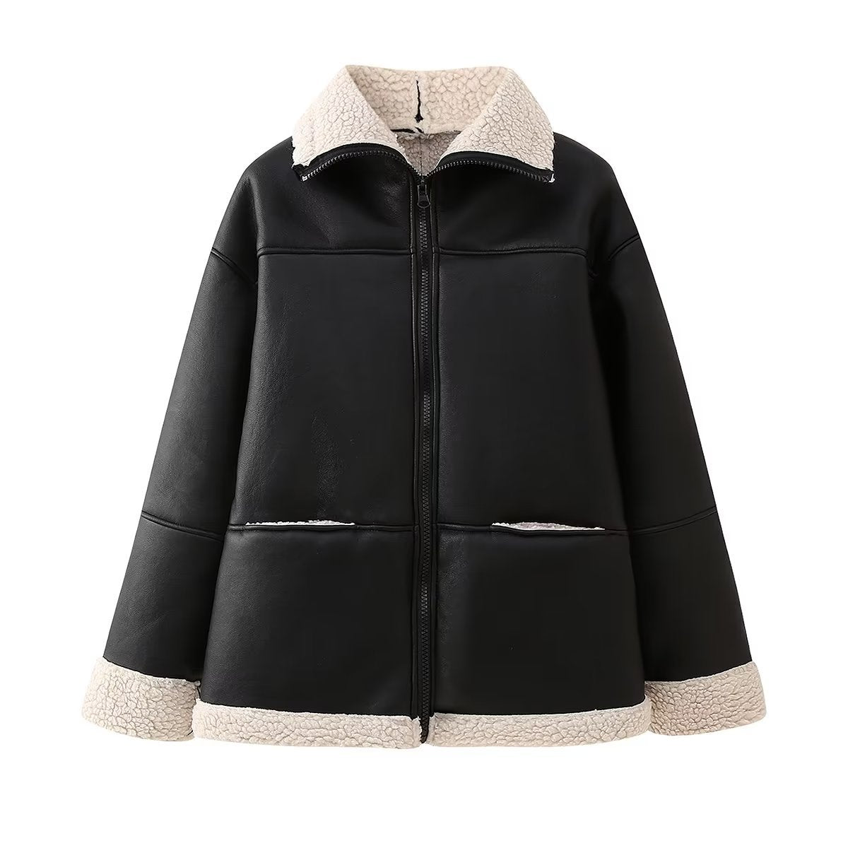 Jas Dames Oversized Aviator Teddyvoering Verborgen Rits