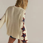 Trui Dames Oversize V-hals Sterren Boho - Polyester