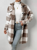 Jas Dames Lang Oversized Geruit Teddyfleece