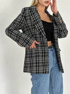 Jurk Dames Getailleerd Elegante Knopen - Polyester - Schwarz Weiß