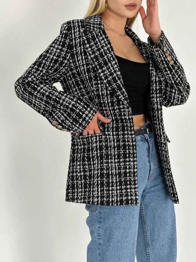 Jurk Dames Getailleerd Elegante Knopen - Polyester - Schwarz Weiß