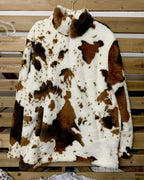 Hoodie Dames Quarter-Zip Sherpa Koeienprintpatroon Opstaande Kraag
