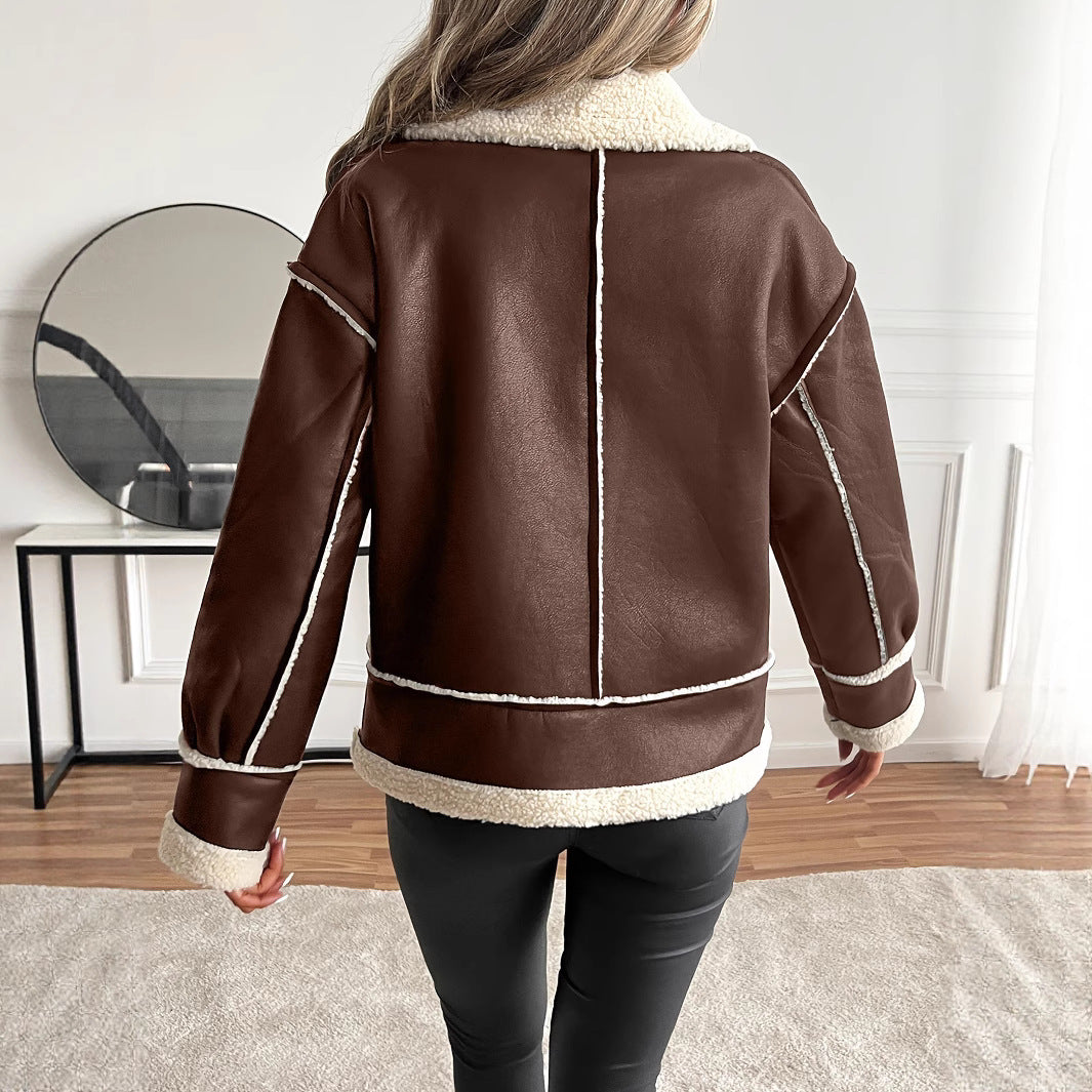 Jas Dames Teddy Gevoerd Kunstleer Ritssluiting - Kunstleer