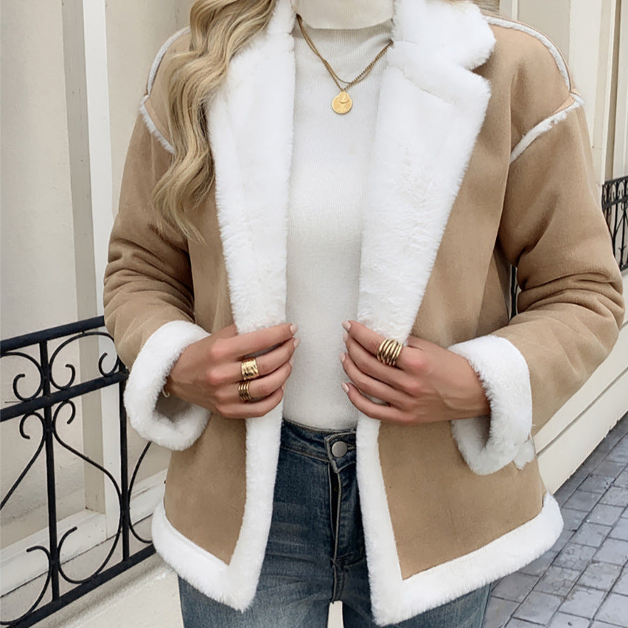 Jas Dames Teddy Fleece Reverskraag Zakken