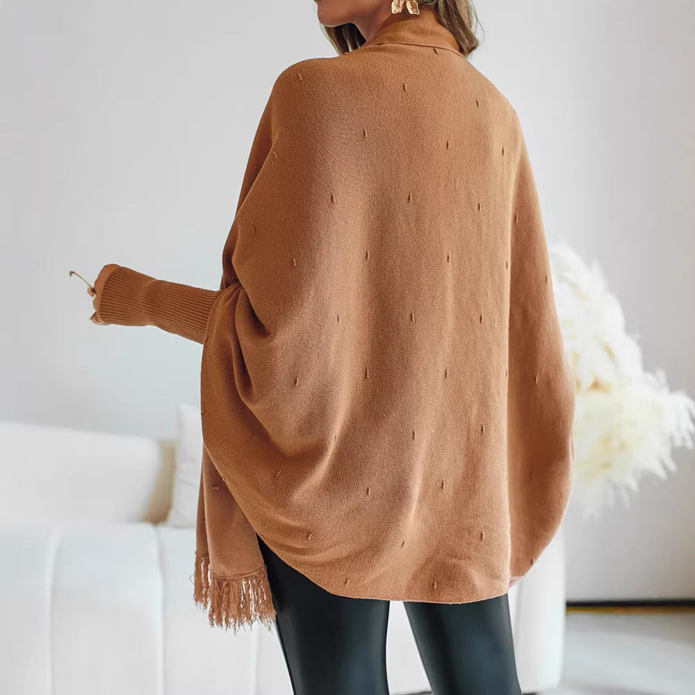 Jurk Dames Poncho Franjes Open Front - Wol