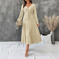 Jurk Dames Midi Stufenrok V-hals Lange Mouw - Viscose