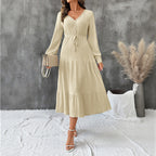Jurk Dames Midi Stufenrok V-hals Lange Mouw - Viscose