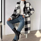 Jas Dames Lang Oversized Geruit Teddyfleece