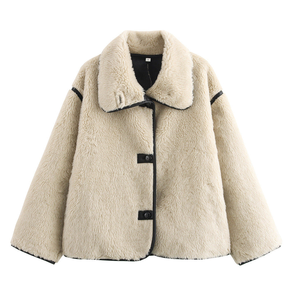 Miss | Jas Dames Oversized Sjaalkraag Knoopsluiting Kort - Teddy