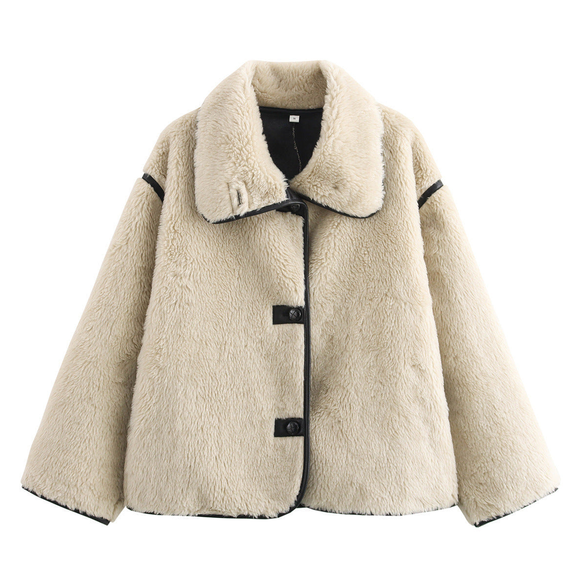 Miss | Jas Dames Oversized Sjaalkraag Knoopsluiting Kort - Teddy