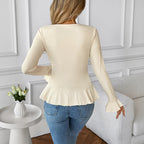 Blouse Dames Romantisch Volant V-hals Getailleerd - Chiffon