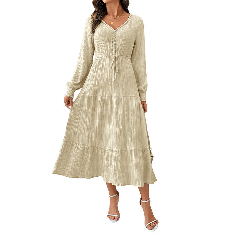 Jurk Dames Midi Stufenrok V-hals Lange Mouw - Viscose