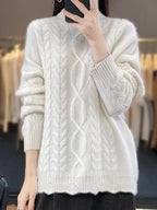 Trui Dames Oversized Ronde Hals Kabelpatroon