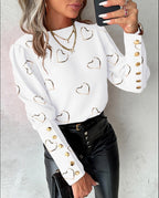 Blouse Dames Ronde Hals Lange Mouw Knoopdetail