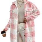 Jas Dames Lang Oversized Geruit Teddyfleece