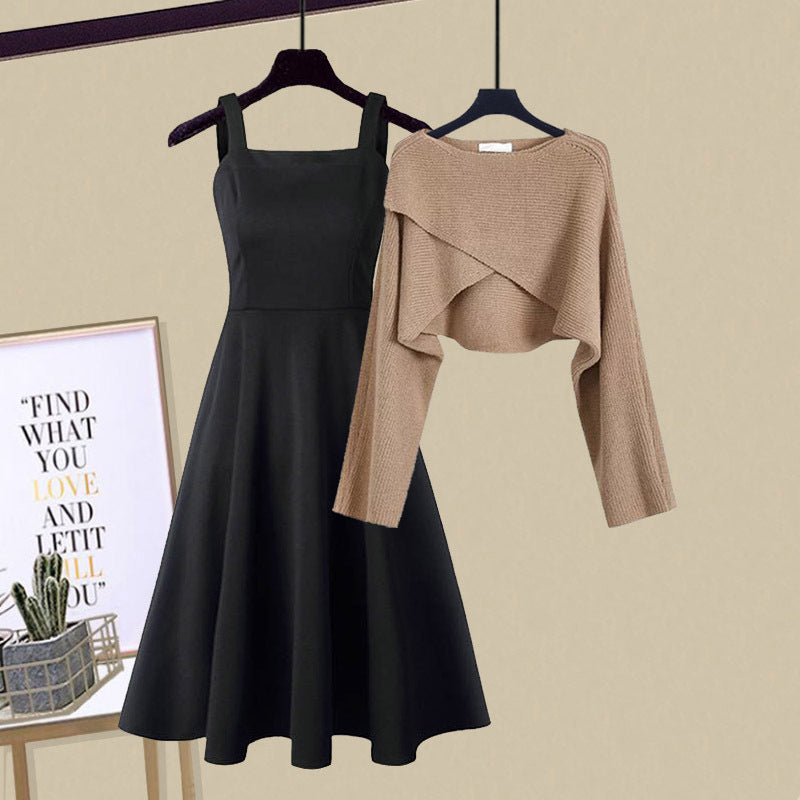 Jurk Dames Gebreid A-lijn met Cropped Trui - Gebreid - Bruin