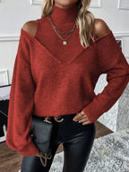 Trui Dames Coltrui Cold-Shoulder Gelaagde V-hals Lange Mouw