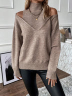 Trui Dames Coltrui Cold-Shoulder Gelaagde V-hals Lange Mouw