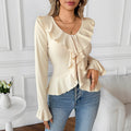 Blouse Dames Romantisch Volant V-hals Getailleerd - Chiffon