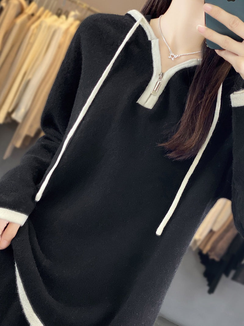 Co-ord set Dames Capuchon Wijde Pijpen Half-Zip Fijngebreid