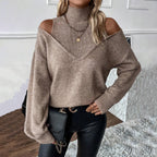 Trui Dames Coltrui Cold-Shoulder Gelaagde V-hals Lange Mouw