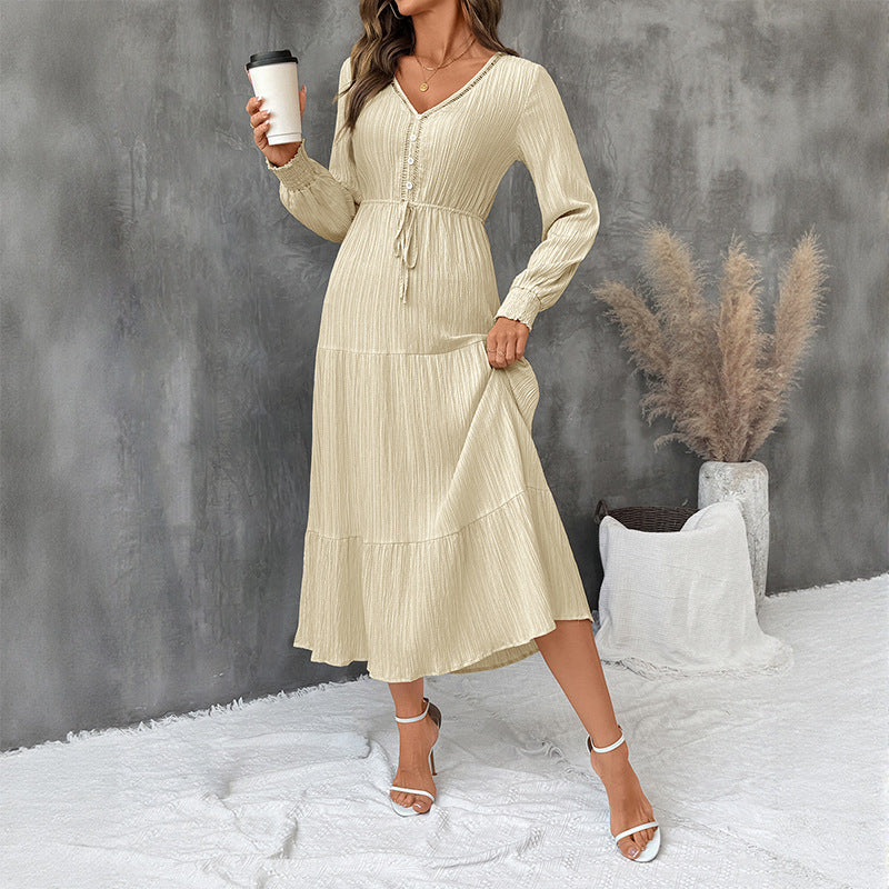 Jurk Dames Midi Stufenrok V-hals Lange Mouw - Viscose
