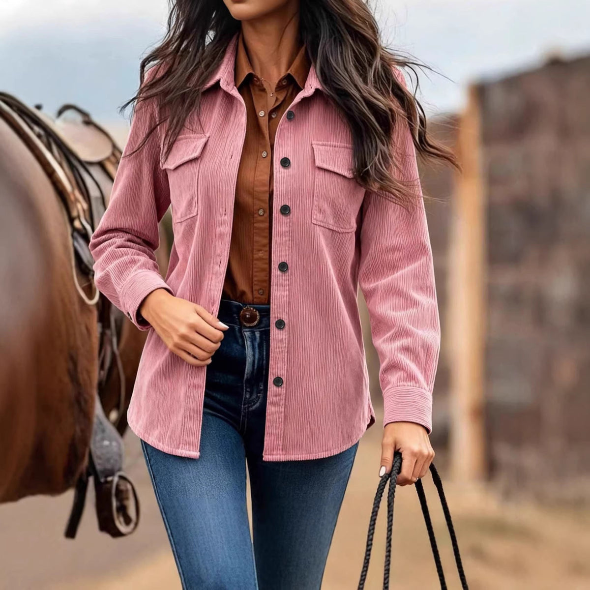 Jurk Dames Casual Corduroy met Brusttaschen - Corduroy