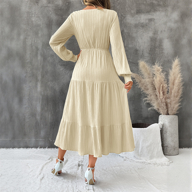 Jurk Dames Midi Stufenrok V-hals Lange Mouw - Viscose