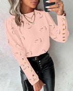Blouse Dames Ronde Hals Lange Mouw Knoopdetail