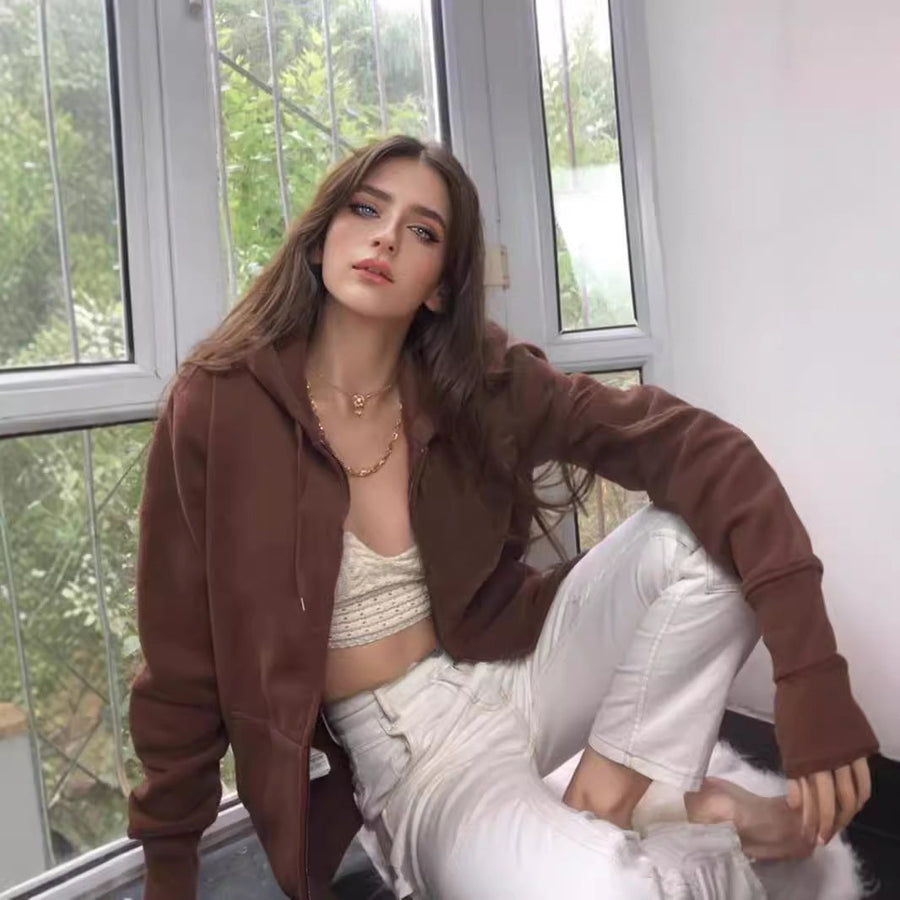 Bluza damska oversize z kapturem, zamkiem i podszewką z polaru