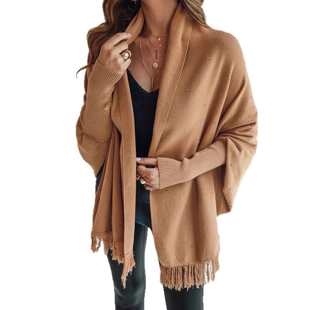 Jurk Dames Poncho Franjes Open Front - Wol