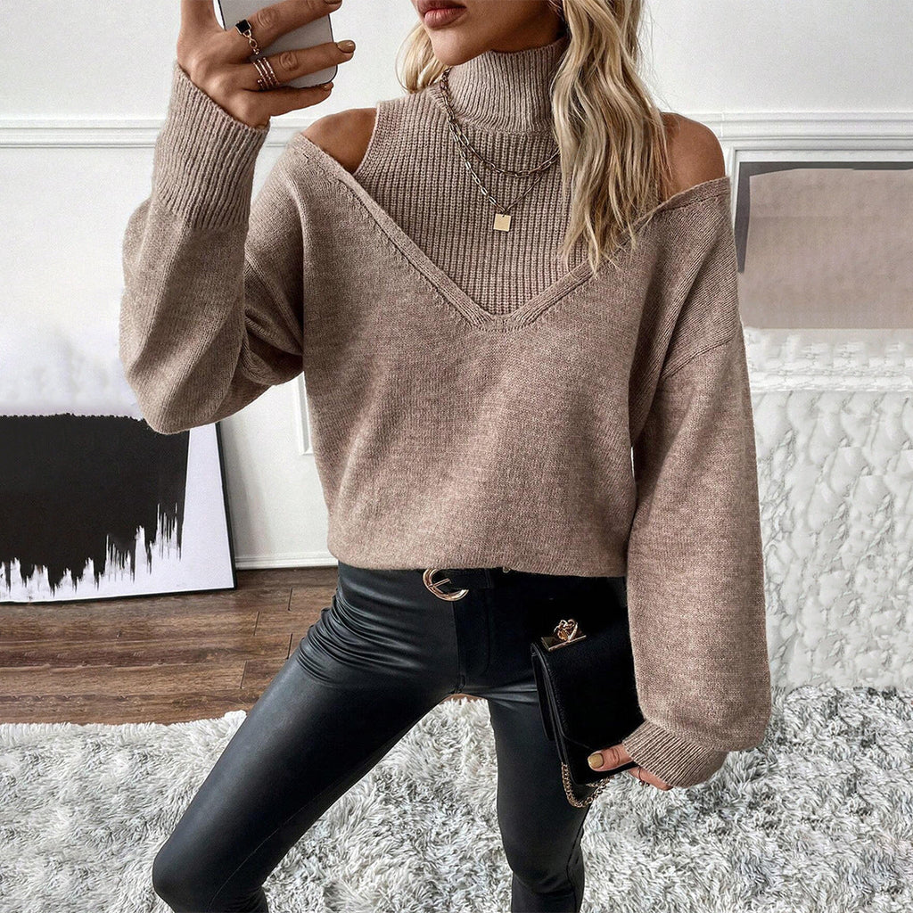 Trui Dames Coltrui Cold-Shoulder Gelaagde V-hals Lange Mouw