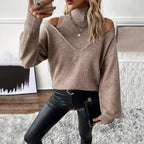 Trui Dames Coltrui Cold-Shoulder Gelaagde V-hals Lange Mouw
