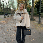 Miss | Jas Dames Oversized Sjaalkraag Knoopsluiting Kort - Teddy