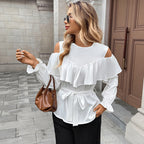 Blouse Dames Volant Cold-Shoulder Taillerende Strik - Satijn