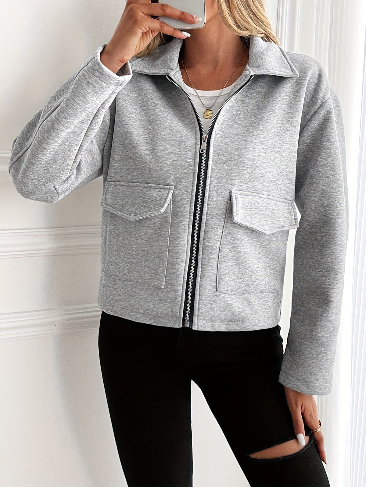 Jurk Dames Fleece Ritssluiting Casual - Fleece - Grijs