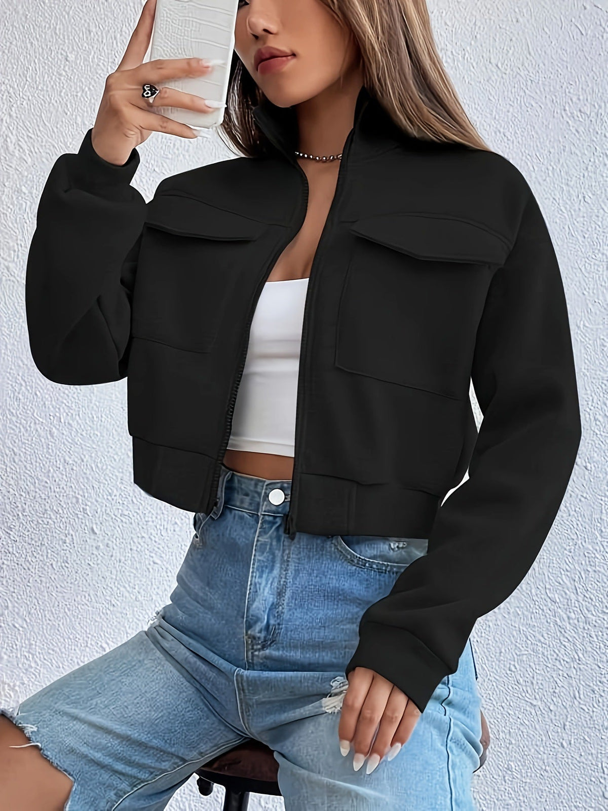 Jurk Dames Cropped Casual Rits - Polyester - Zwart