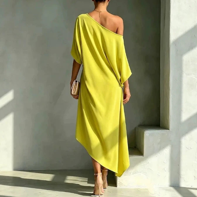 Jurk Dames Maxi Één-Schouder Zijsplit - Chiffon