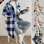 Jas Dames Lang Oversized Geruit Teddyfleece