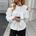 Blouse Dames Volant Cold-Shoulder Taillerende Strik - Satijn