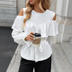 Blouse Dames Volant Cold-Shoulder Taillerende Strik - Satijn