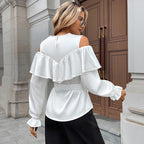 Blouse Dames Volant Cold-Shoulder Taillerende Strik - Satijn