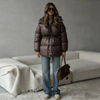 Jurk Dames Glanzend Capuchon Tailleerbaar - Polyester - Dunkelbraun