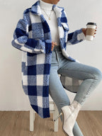 Jas Dames Lang Oversized Geruit Teddyfleece